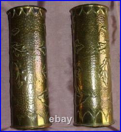 2 vases douille d' obus sculptés par poilu Brame du cerf WW1 1914 1918
