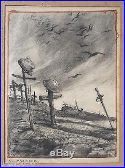 ANTOINE-LOUIS MANCEAUX, DESSIN AU FUSAIN, GUERRE 14-18, SIGNE, ENCADRE, circa 1918