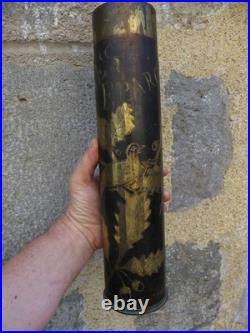 ART TRANCHEE RARE douille OBUS NOIRCI, LES EPARGES OISEAUX NID dans un CHENE