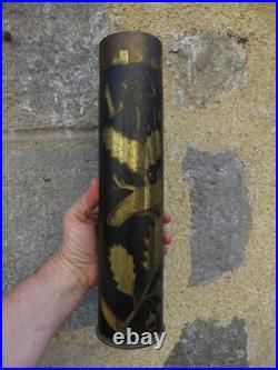 ART TRANCHEE RARE douille OBUS NOIRCI, LES EPARGES OISEAUX NID dans un CHENE