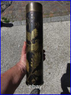 ART TRANCHEE RARE douille OBUS NOIRCI, LES EPARGES OISEAUX NID dans un CHENE