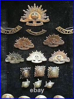 AUSTRALIE WW1/WW2 RISING SUN grande collection de badges et boutons