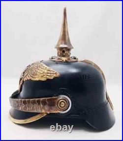 Allemand Casquette Prussien Officer Costume Cuir Pickelhaube Casque WW1 WW2 À