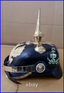 Allemand Pickelhaube Cuir Noir Casque Première Guerre Mondiale & Seconde Long À