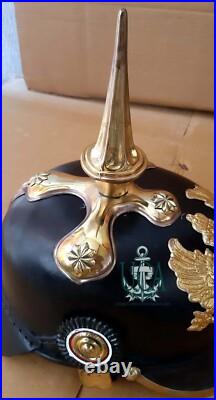 Allemand Pickelhaube Cuir Noir Casque Première Guerre Mondiale & Seconde Long À