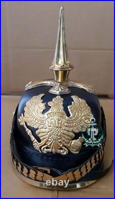 Allemand Pickelhaube Cuir Noir Casque Première Guerre Mondiale & Seconde Long À