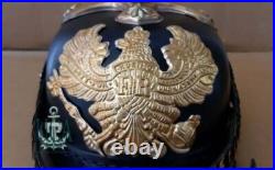 Allemand Pickelhaube Cuir Noir Casque Première Guerre Mondiale & Seconde Long À