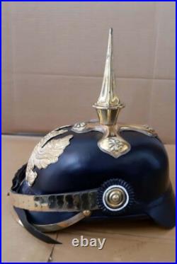 Allemand Pickelhaube Cuir Noir Casque Première Guerre Mondiale & Seconde Long À