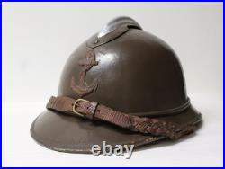 Ancien Casque militaire adrian officier infanterie coloniale liège toile cirée