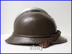 Ancien Casque militaire adrian officier infanterie coloniale liège toile cirée