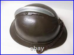 Ancien Casque militaire adrian officier infanterie coloniale liège toile cirée