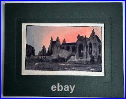 Ancien aquarelle de poilu trench art WW1 signé Gatson 1917 cathédrale de Péronne