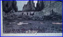 Ancien aquarelle de poilu trench art WW1 signé Gatson 1917 cathédrale de Péronne