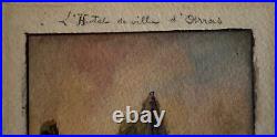 Ancien aquarelle de poilu trench art WW1 signé Gatson 1917 hôtel de ville Arras