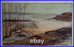 Ancien aquarelle de poilu watercolor trench art WW1 signé R. Camus 1917 rive yser