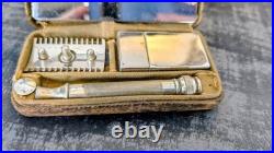Ancien nécessaire de rasage Gillette Khaki Set WW1 complet avec lames d'origine