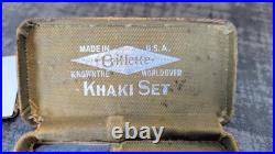 Ancien nécessaire de rasage Gillette Khaki Set WW1 complet avec lames d'origine