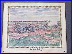 Ancien tableau scolaire 1916 Armand Colin Batterie de 75 devant Soissons 14/18