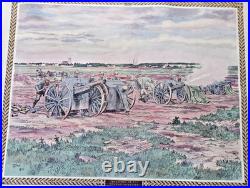 Ancien tableau scolaire 1916 Armand Colin Batterie de 75 devant Soissons 14/18