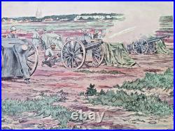 Ancien tableau scolaire 1916 Armand Colin Batterie de 75 devant Soissons 14/18 Ancien tableau scolaire 1916 Armand Colin Batterie de 75 devant Soissons 14/18