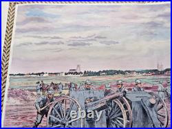 Ancien tableau scolaire 1916 Armand Colin Batterie de 75 devant Soissons 14/18