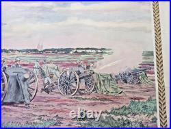 Ancien tableau scolaire 1916 Armand Colin Batterie de 75 devant Soissons 14/18