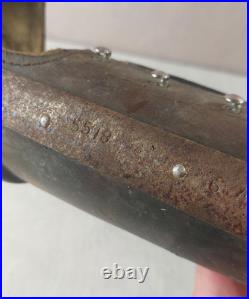 Ancienne prothèse de bras gauche, en cuir, bois et métal, WW1