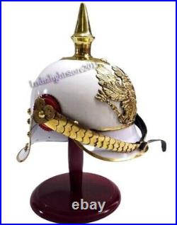 Armor Pointe Prussien Officer Blanc Laiton Poli Allemand Casque Décoratifs Stylé