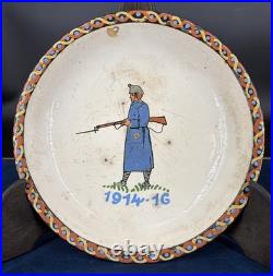 Assiette patriotique Poilu 1914-16 faïence française WW1 décor militaire