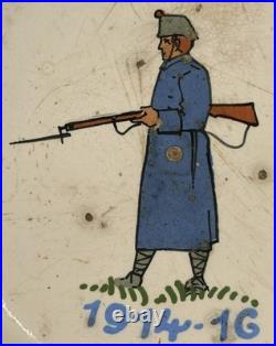 Assiette patriotique Poilu 1914-16 faïence française WW1 décor militaire