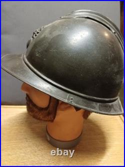 Beau casque Adrian modèle 1915 de l'Infanterie WW1 coiffe cuir du 1er type