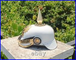 Blanc Allemand Pickelhaube Impérial Prussien Cuir Casque Uniforme Preussen Jeu