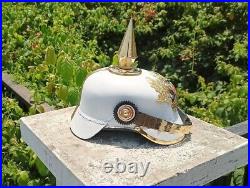 Blanc Allemand Pickelhaube Impérial Prussien Cuir Casque Uniforme Preussen Jeu