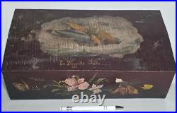 Boîte coffret bois peint Le Zeppelin abattu Art Populaire Militaria WWI ca 1916