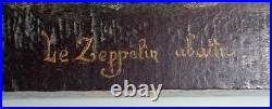 Boîte coffret bois peint Le Zeppelin abattu Art Populaire Militaria WWI ca 1916