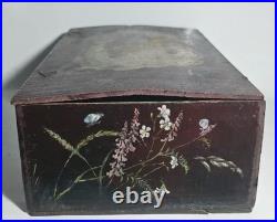 Boîte coffret bois peint Le Zeppelin abattu Art Populaire Militaria WWI ca 1916