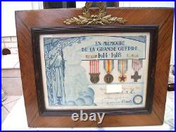 Cadre Certificat Poilu En Memoire De La Grande Guerre 1914-18-avec 4 Medailles