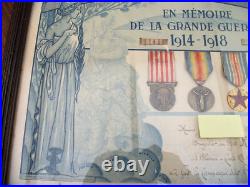 Cadre Certificat Poilu En Memoire De La Grande Guerre 1914-18-avec 4 Medailles