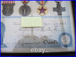 Cadre Certificat Poilu En Memoire De La Grande Guerre 1914-18-avec 4 Medailles