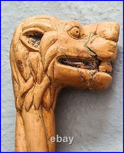 Canne de poilu sculptée Lion et serpent Hairy Cane Carved Lion and Snake