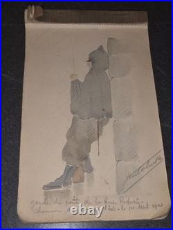 Carnet Dessin militaire 14-18 crayon et aquarelle WW1 signé