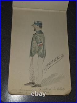 Carnet Dessin militaire 14-18 crayon et aquarelle WW1 signé
