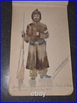 Carnet Dessin militaire 14-18 crayon et aquarelle WW1 signé