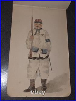 Carnet Dessin militaire 14-18 crayon et aquarelle WW1 signé