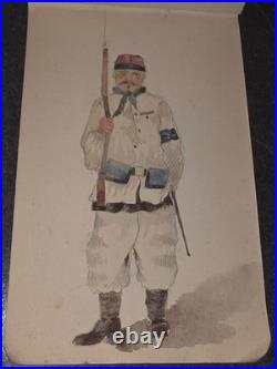 Carnet Dessin militaire 14-18 crayon et aquarelle WW1 signé