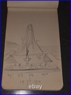 Carnet Dessin militaire 14-18 crayon et aquarelle WW1 signé