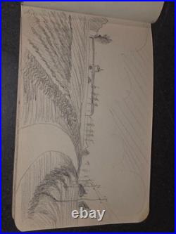 Carnet Dessin militaire 14-18 crayon et aquarelle WW1 signé