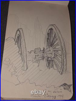 Carnet Dessin militaire 14-18 crayon et aquarelle WW1 signé