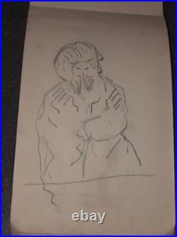 Carnet Dessin militaire 14-18 crayon et aquarelle WW1 signé