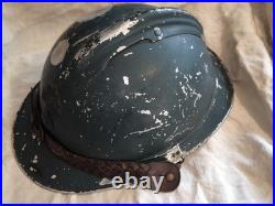 Casque Adrian 1915 aluminium bleu horizon intérieur jugulaire officier fauve ww1
